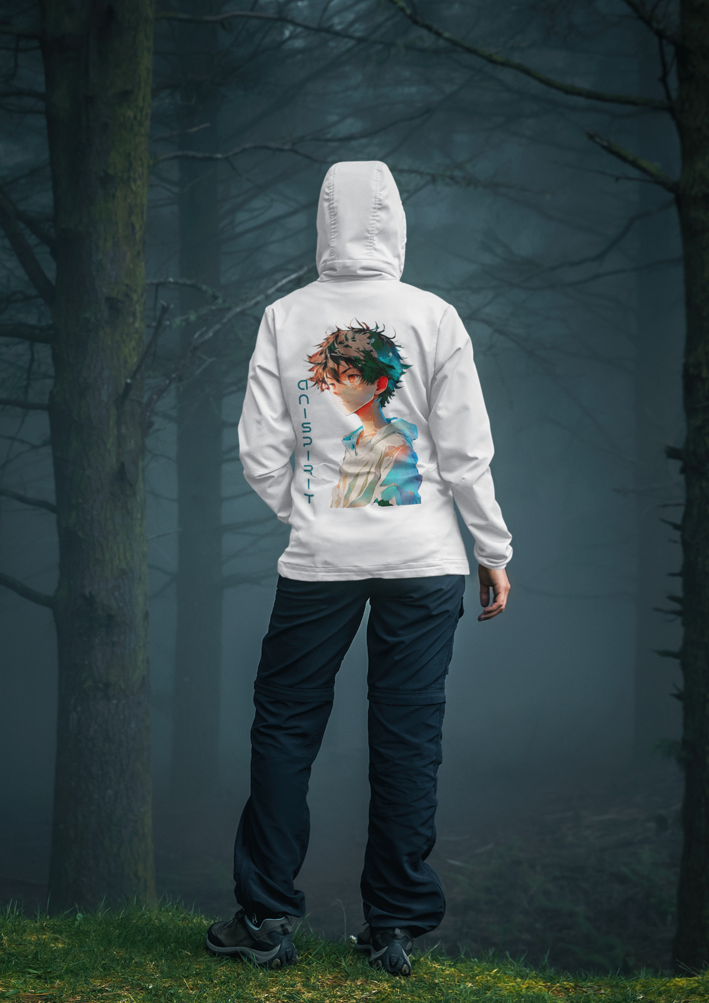 AniSpirit - Back Print - Unisex White Hoodie