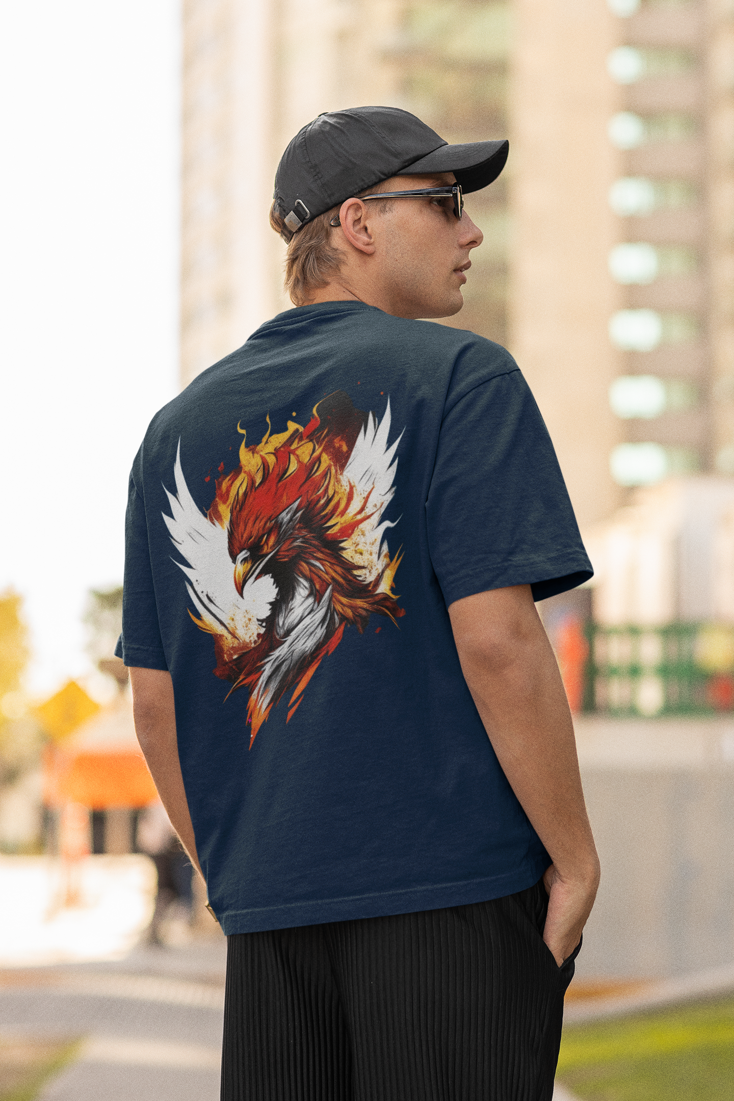 Fire Hawk - Men's Over-Sized T-shirt (Back Print)