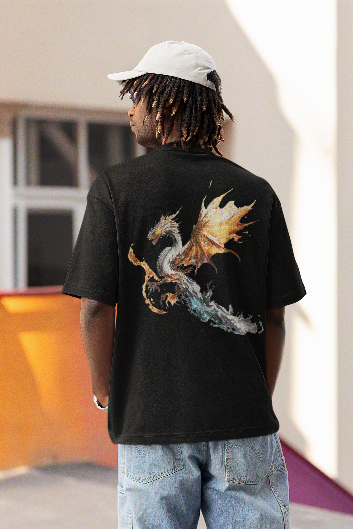Fire Flying Dragon - Men's Over-Sized T-shirt (Back Print)