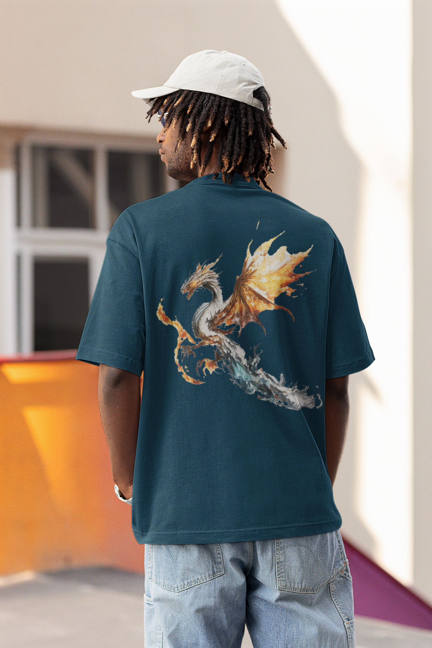 Fire Flying Dragon - Men's Over-Sized T-shirt (Back Print)