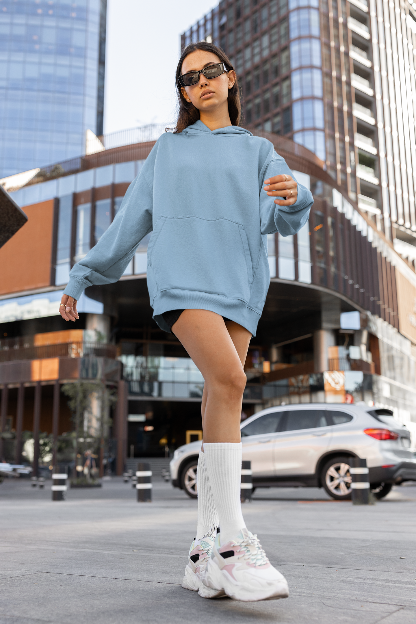 Unisex Baby Blue Plain Hoodie