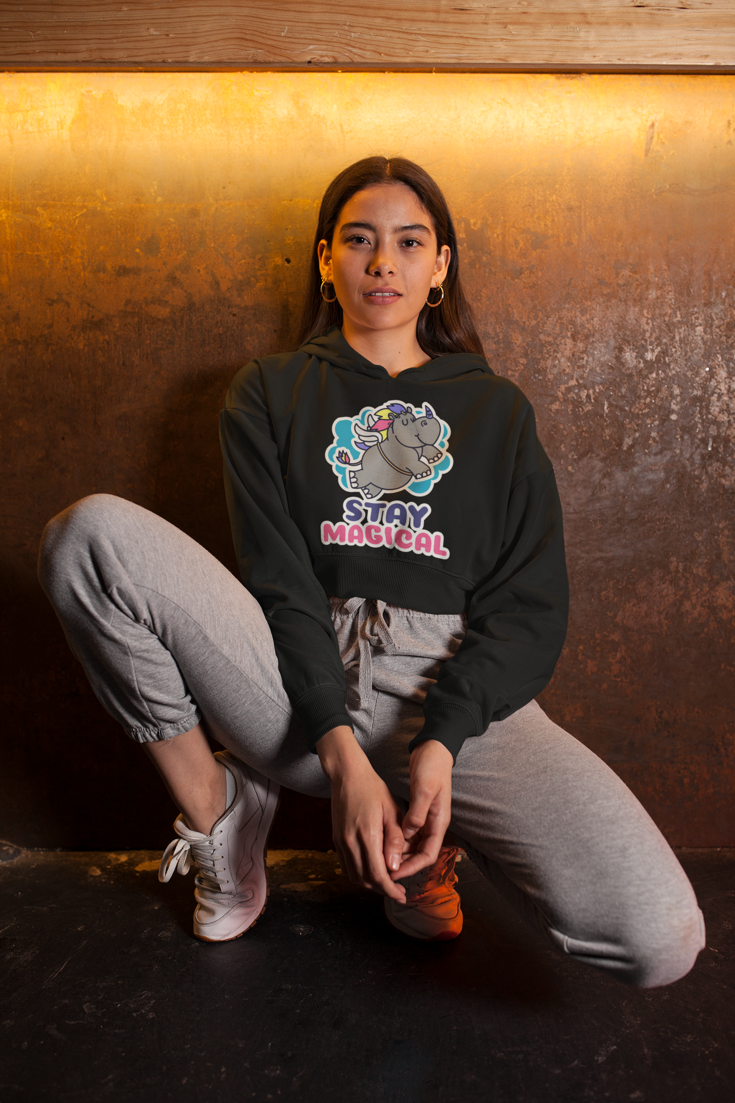 TNH - Women's Crop Hoodie - Rhinocorn Stay Magical