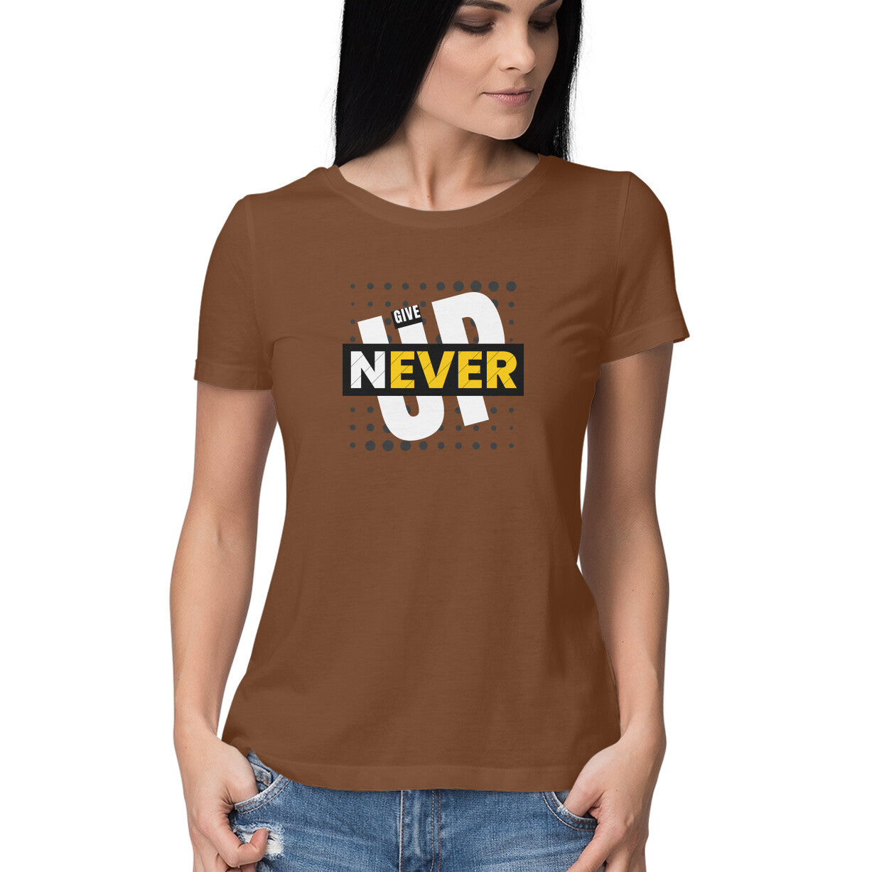 Never Give Up - Women's Coffee Brown Tshirt